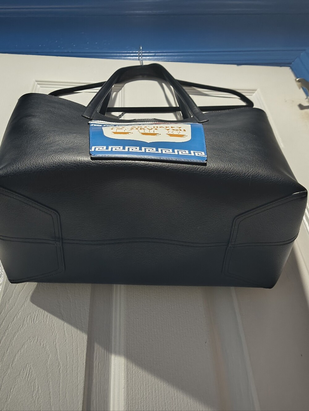 Kate Spade Coffee Break Tote We Are Happy To Serve You NYC Cup Black Leather Bag - Picture 9 of 16